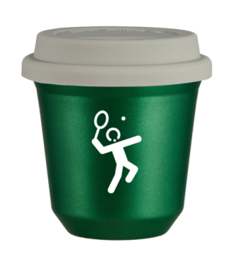 Tasse 150 ml VERT MÉTALLIQUE "Tennis 2 (blanc)", avec couvercle blanc Tasse 150 ml VERT MÉTALLIQUE "Tennis 2 (blanc)", avec couvercle blanc