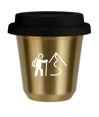 Tasse 80 ml OR "Escalade 2 (blanc)", avec couvercle noir Tasse 80 ml OR "Escalade 2 (blanc)", avec couvercle noir