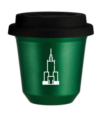 Tasse 150 ml VERT MÉTALLIQUE "Pałac kultury i nauki (blanc)", avec couvercle noir Tasse 150 ml VERT MÉTALLIQUE "Pałac kultury i nauki (blanc)", avec couvercle noir