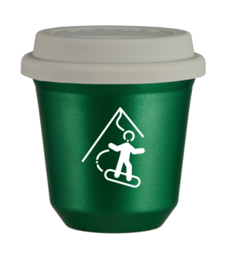 Tasse 150 ml VERT MÉTALLIQUE "Snowboard (blanc)", avec couvercle blanc Tasse 150 ml VERT MÉTALLIQUE "Snowboard (blanc)", avec couvercle blanc
