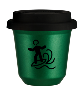 Tasse 150 ml VERT MÉTALLIQUE "Planche à voile", avec couvercle noir Tasse 150 ml VERT MÉTALLIQUE "Planche à voile", avec couvercle noir