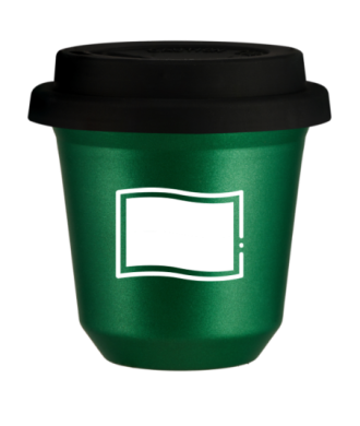 Tasse 150 ml VERT MÉTALLIQUE "Drapeau polonais (blanc)", avec couvercle noir Tasse 150 ml VERT MÉTALLIQUE "Drapeau polonais (blanc)", avec couvercle noir