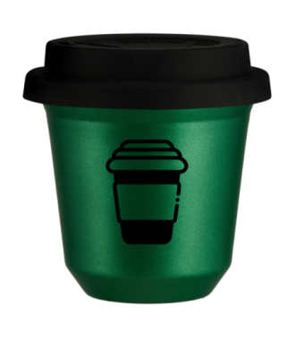 Tasse 150 ml VERT MÉTALLIQUE, avec couvercle noir Tasse 150 ml VERT MÉTALLIQUE, avec couvercle noir