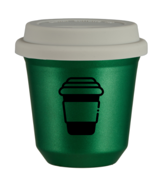 Tasse 150 ml VERT MÉTALLIQUE, avec couvercle blanc Tasse 150 ml VERT MÉTALLIQUE, avec couvercle blanc