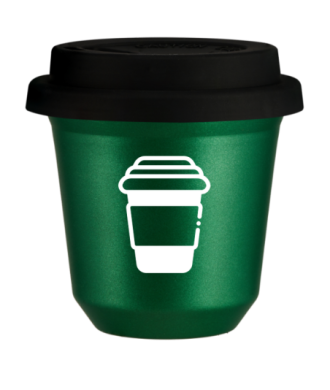 Tasse 150 ml VERT MÉTALLIQUE, avec couvercle noir Tasse 150 ml VERT MÉTALLIQUE, avec couvercle noir