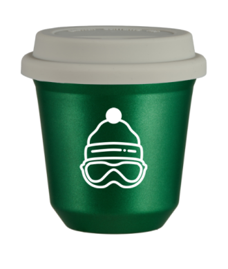 Tasse 150 ml VERT MÉTALLIQUE "Casquette (blanc)", avec couvercle blanc Tasse 150 ml VERT MÉTALLIQUE "Casquette (blanc)", avec couvercle blanc
