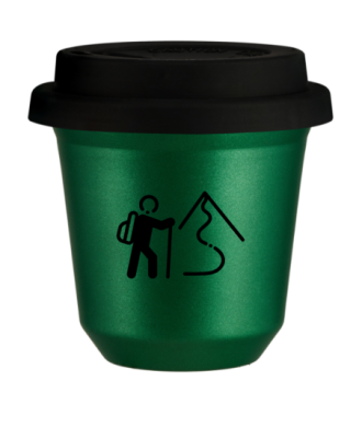 Tasse 150 ml VERT MÉTALLIQUE "Escalade 2", avec couvercle noir Tasse 150 ml VERT MÉTALLIQUE "Escalade 2", avec couvercle noir