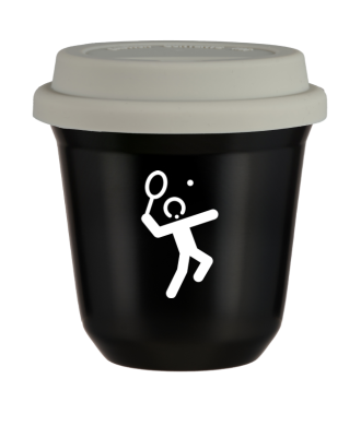 Tasse 80 ml NOIR "Tennis 2 (blanc)", avec couvercle blanc Tasse 80 ml NOIR "Tennis 2 (blanc)", avec couvercle blanc