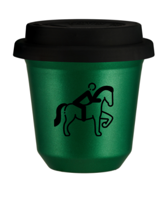 Tasse 150 ml VERT MÉTALLIQUE "Équitation 2 (noir)", avec couvercle noir Tasse 150 ml VERT MÉTALLIQUE "Équitation 2 (noir)", avec couvercle noir