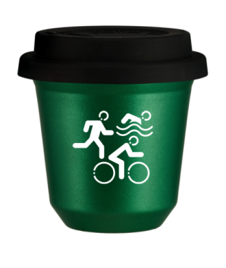 Tasse 150 ml VERT MÉTALLIQUE "Sports (blanc)", avec couvercle noir Tasse 150 ml VERT MÉTALLIQUE "Sports (blanc)", avec couvercle noir