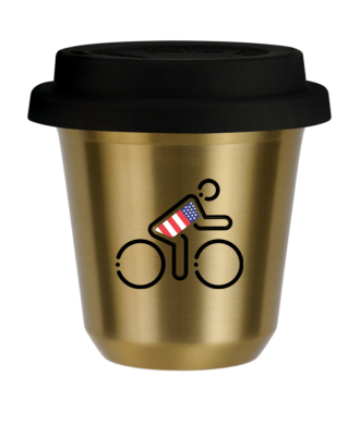 Tasse 80 ml OR "Cycliste aux couleurs britanniques", avec couvercle noir Tasse 80 ml OR "Cycliste aux couleurs britanniques", avec couvercle noir
