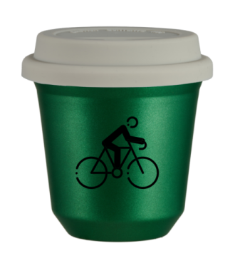 Tasse 150 ml VERT MÉTALLIQUE "Cyclisme 3", avec couvercle blanc Tasse 150 ml VERT MÉTALLIQUE "Cyclisme 3", avec couvercle blanc