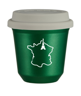 Tasse 150 ml VERT MÉTALLIQUE "France (blanc)", avec couvercle blanc Tasse 150 ml VERT MÉTALLIQUE "France (blanc)", avec couvercle blanc