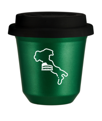 Tasse 150 ml VERT MÉTALLIQUE "Italie (blanc)", avec couvercle noir Tasse 150 ml VERT MÉTALLIQUE "Italie (blanc)", avec couvercle noir