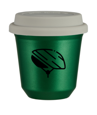 Tasse 150 ml VERT MÉTALLIQUE "Casque (noir)", avec couvercle blanc Tasse 150 ml VERT MÉTALLIQUE "Casque (noir)", avec couvercle blanc