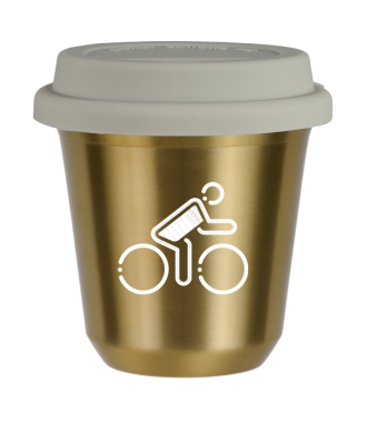 Tasse 80 ml OR "Cycliste aux couleurs britanniques (blanc)", avec couvercle blanc Tasse 80 ml OR "Cycliste aux couleurs britanniques (blanc)", avec couvercle blanc