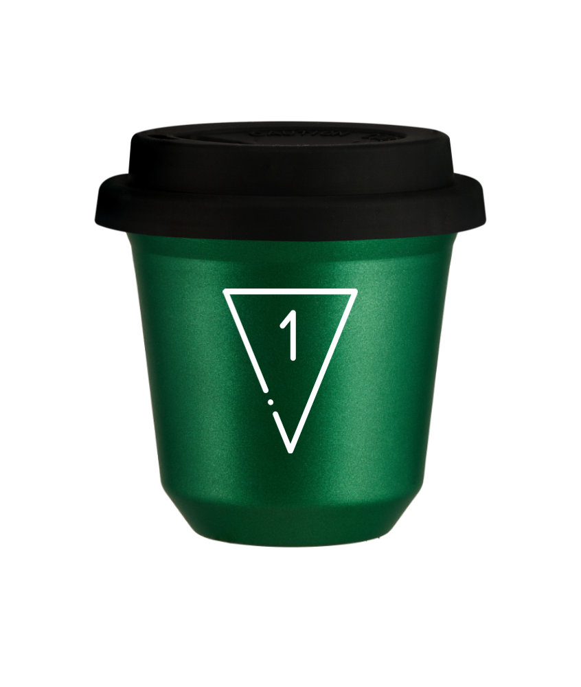 Tasse 150 ml VERT MÉTALLIQUE "1 (blanc)", avec couvercle noir Tasse 150 ml VERT MÉTALLIQUE "1 (blanc)", avec couvercle noir