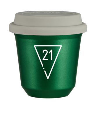 Tasse 150 ml VERT MÉTALLIQUE "21 (blanc)", avec couvercle blanc Tasse 150 ml VERT MÉTALLIQUE "21 (blanc)", avec couvercle blanc
