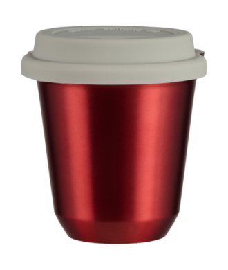 Tasse 150 ml ROUGE MÉTALLIQUE, avec couvercle blanc Tasse 150 ml ROUGE MÉTALLIQUE, avec couvercle blanc