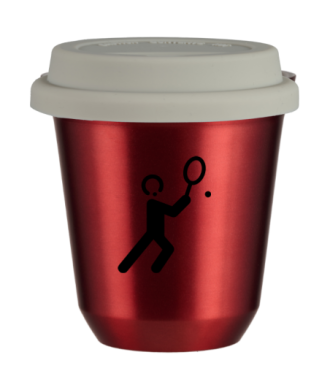 Tasse 150 ml ROUGE MÉTALLIQUE "Tennis 1 (noir)", avec couvercle blanc Tasse 150 ml ROUGE MÉTALLIQUE "Tennis 1 (noir)", avec couvercle blanc