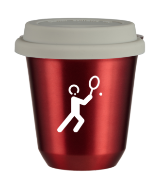 Tasse 150 ml ROUGE MÉTALLIQUE "Tennis 1 (blanc)", avec couvercle blanc Tasse 150 ml ROUGE MÉTALLIQUE "Tennis 1 (blanc)", avec couvercle blanc