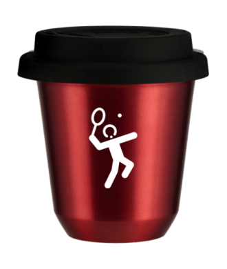 Tasse 150 ml ROUGE MÉTALLIQUE "Tennis 2 (blanc)", avec couvercle noir Tasse 150 ml ROUGE MÉTALLIQUE "Tennis 2 (blanc)", avec couvercle noir