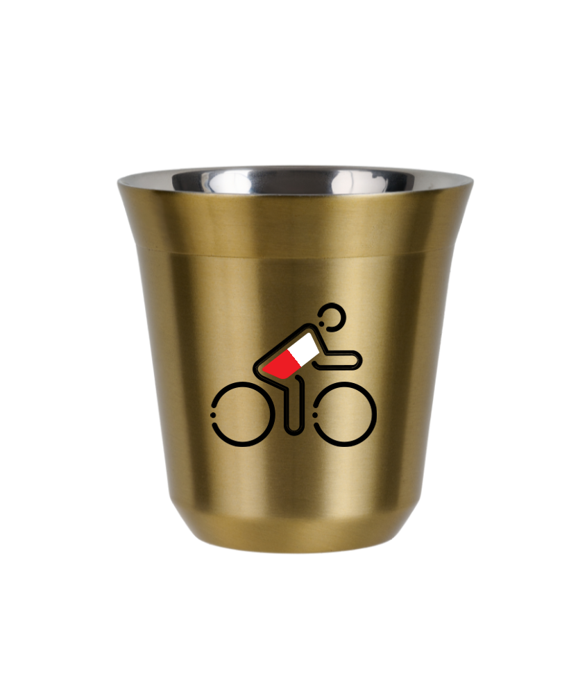 Tasse 80 ml OR "Cycliste aux couleurs polonaises (noir)"