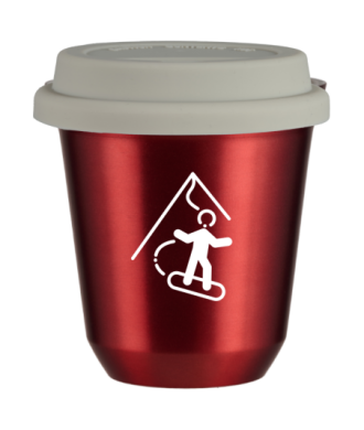 Tasse 150 ml ROUGE MÉTALLIQUE "Snowboard (blanc)", avec couvercle blanc Tasse 150 ml ROUGE MÉTALLIQUE "Snowboard (blanc)", avec couvercle blanc