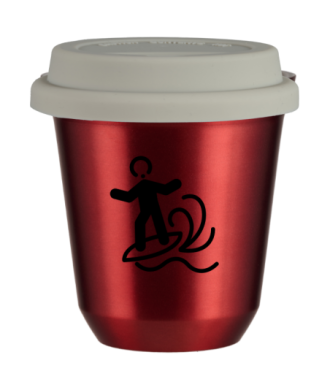 Tasse 150 ml ROUGE MÉTALLIQUE "Planche à voile", avec couvercle blanc Tasse 150 ml ROUGE MÉTALLIQUE "Planche à voile", avec couvercle blanc