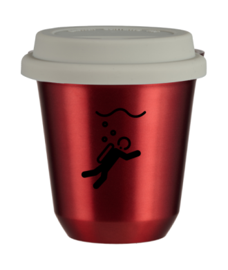 Tasse 150 ml ROUGE MÉTALLIQUE "Plongée (noir)", avec couvercle blanc Tasse 150 ml ROUGE MÉTALLIQUE "Plongée (noir)", avec couvercle blanc