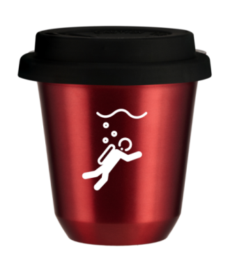 Tasse 150 ml ROUGE MÉTALLIQUE "Plongée (blanc)", avec couvercle noir Tasse 150 ml ROUGE MÉTALLIQUE "Plongée (blanc)", avec couvercle noir