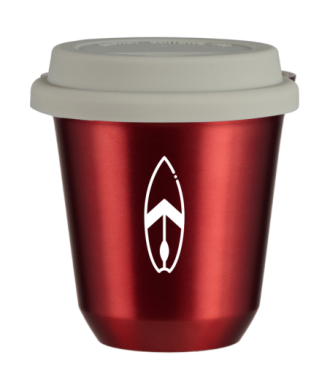 Tasse 150 ml ROUGE MÉTALLIQUE "Planche (blanc)", avec couvercle blanc Tasse 150 ml ROUGE MÉTALLIQUE "Planche (blanc)", avec couvercle blanc