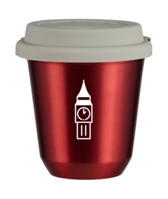 Tasse 150 ml ROUGE MÉTALLIQUE "BIG BEN (blanc)", avec couvercle blanc Tasse 150 ml ROUGE MÉTALLIQUE "BIG BEN (blanc)", avec couvercle blanc