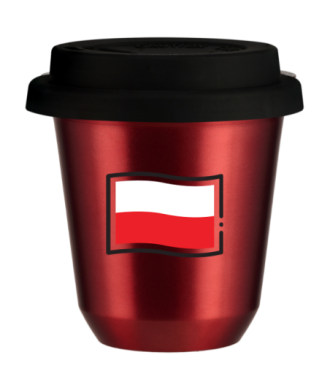 Tasse 150 ml ROUGE MÉTALLIQUE "Drapeau polonais (noir)", avec couvercle noir Tasse 150 ml ROUGE MÉTALLIQUE "Drapeau polonais (noir)", avec couvercle noir