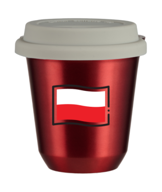 Tasse 150 ml ROUGE MÉTALLIQUE "Drapeau polonais (noir)", avec couvercle blanc Tasse 150 ml ROUGE MÉTALLIQUE "Drapeau polonais (noir)", avec couvercle blanc