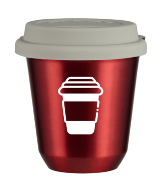 Tasse 150 ml ROUGE MÉTALLIQUE, avec couvercle blanc Tasse 150 ml ROUGE MÉTALLIQUE, avec couvercle blanc