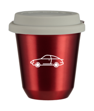 Tasse 150 ml ROUGE MÉTALLIQUE "Voiture (blanc)", avec couvercle blanc Tasse 150 ml ROUGE MÉTALLIQUE "Voiture (blanc)", avec couvercle blanc