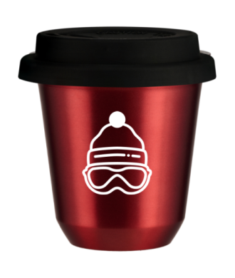 Tasse 150 ml ROUGE MÉTALLIQUE "Casquette (blanc)", avec couvercle noir Tasse 150 ml ROUGE MÉTALLIQUE "Casquette (blanc)", avec couvercle noir
