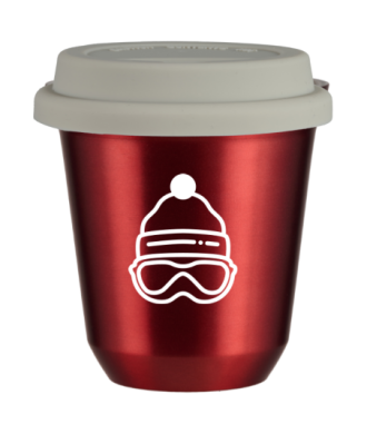 Tasse 150 ml ROUGE MÉTALLIQUE "Casquette (blanc)", avec couvercle blanc Tasse 150 ml ROUGE MÉTALLIQUE "Casquette (blanc)", avec couvercle blanc