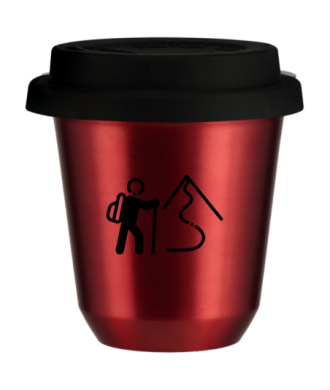 Tasse 150 ml ROUGE MÉTALLIQUE "Escalade 2", avec couvercle noir Tasse 150 ml ROUGE MÉTALLIQUE "Escalade 2", avec couvercle noir