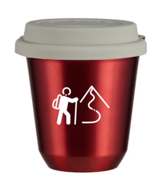 Tasse 150 ml ROUGE MÉTALLIQUE "Escalade 2 (blanc)", avec couvercle blanc Tasse 150 ml ROUGE MÉTALLIQUE "Escalade 2 (blanc)", avec couvercle blanc
