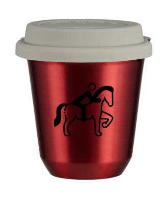 Tasse 150 ml ROUGE MÉTALLIQUE "Équitation 2 (noir)", avec couvercle blanc Tasse 150 ml ROUGE MÉTALLIQUE "Équitation 2 (noir)", avec couvercle blanc