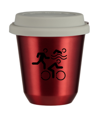 Tasse 150 ml ROUGE MÉTALLIQUE "Sports", avec couvercle blanc Tasse 150 ml ROUGE MÉTALLIQUE "Sports", avec couvercle blanc
