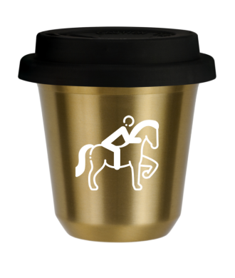 Tasse 80 ml OR "Équitation 2 (blanc)", avec couvercle noir Tasse 80 ml OR "Équitation 2 (blanc)", avec couvercle noir
