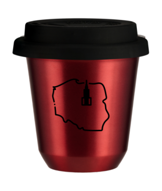 Tasse 150 ml ROUGE MÉTALLIQUE "Pologne", avec couvercle noir Tasse 150 ml ROUGE MÉTALLIQUE "Pologne", avec couvercle noir