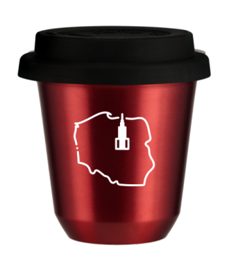 Tasse 150 ml ROUGE MÉTALLIQUE "Pologne (blanc)", avec couvercle noir Tasse 150 ml ROUGE MÉTALLIQUE "Pologne (blanc)", avec couvercle noir