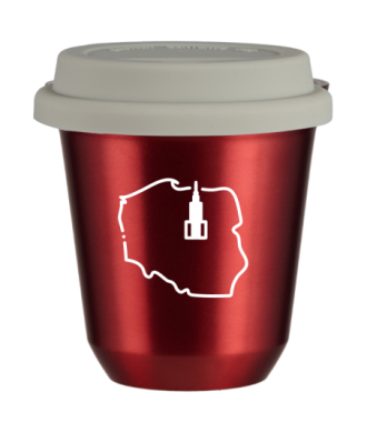Tasse 150 ml ROUGE MÉTALLIQUE "Pologne (blanc)", avec couvercle blanc Tasse 150 ml ROUGE MÉTALLIQUE "Pologne (blanc)", avec couvercle blanc