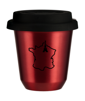 Tasse 150 ml ROUGE MÉTALLIQUE "France", avec couvercle noir Tasse 150 ml ROUGE MÉTALLIQUE "France", avec couvercle noir