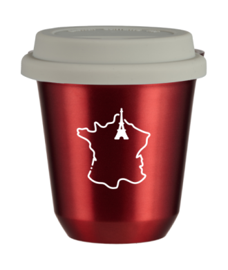 Tasse 150 ml ROUGE MÉTALLIQUE "France (blanc)", avec couvercle blanc Tasse 150 ml ROUGE MÉTALLIQUE "France (blanc)", avec couvercle blanc