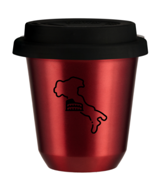 Tasse 150 ml ROUGE MÉTALLIQUE "Italie", avec couvercle noir Tasse 150 ml ROUGE MÉTALLIQUE "Italie", avec couvercle noir